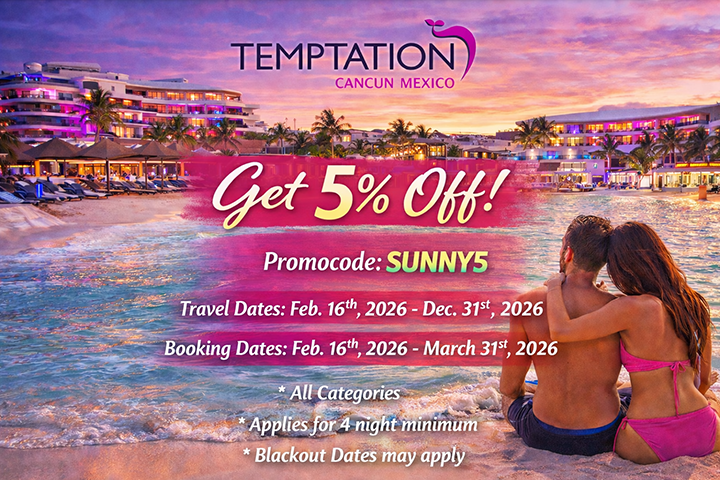 Temptation Resort Cancun Mexico 5 percent discount SUNNY5