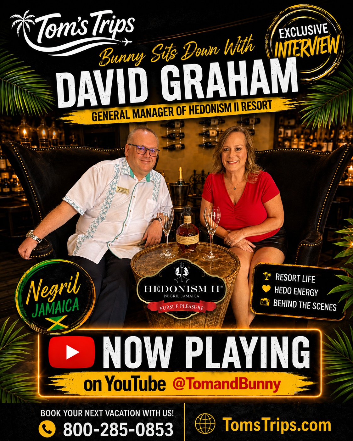 Bunny sits down with David Graham, General Manager of Hedonism II Resort, for a Tom’s Trips interview in Negril Jamaica.