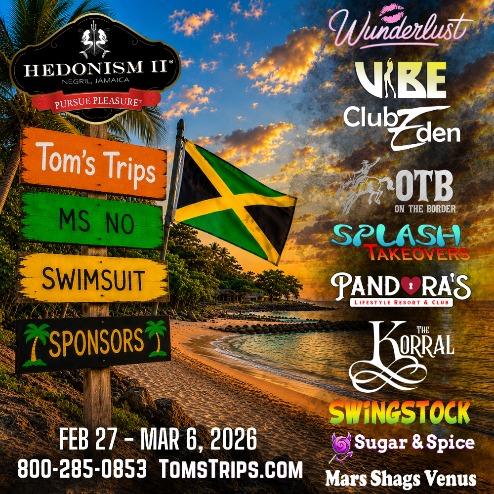Official sponsors for the Tom's Trips Ms No Swimsuit 2027 event at Hedonism II Resort in Negril Jamaica